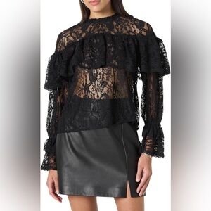 The Drop Women's Miriam Feminine Ruffle Yoke Shine Blouse Size L